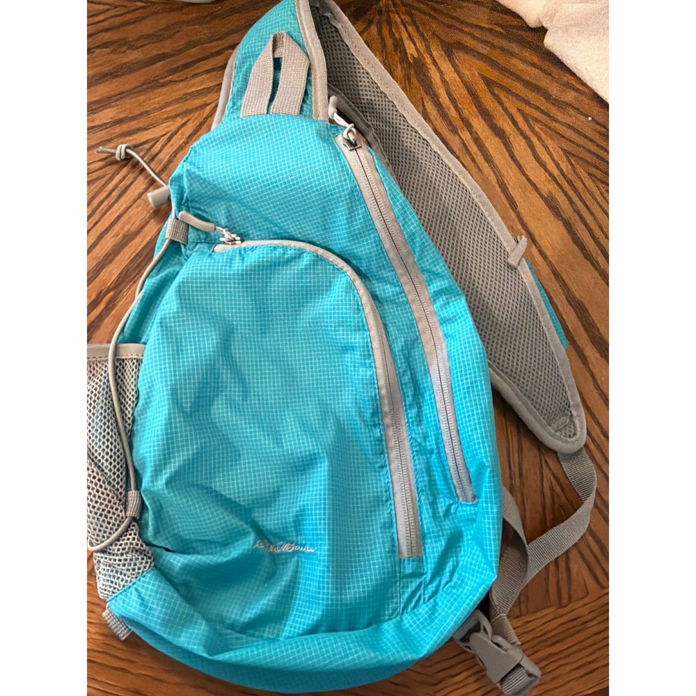 Eddie Bauer Stowaway Sling Bag Turquoise Blue Ripstop Nylon Crossbody Backpack